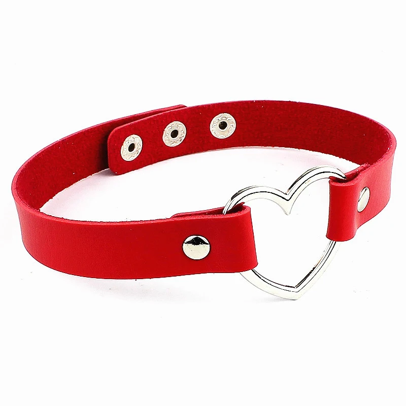 PU-Leder-Halskette, Geschenk für Frauen, holografisches Herz, Metall, Laser-Kragen, Halsband, Modeschmuck, bunt – Detail 9