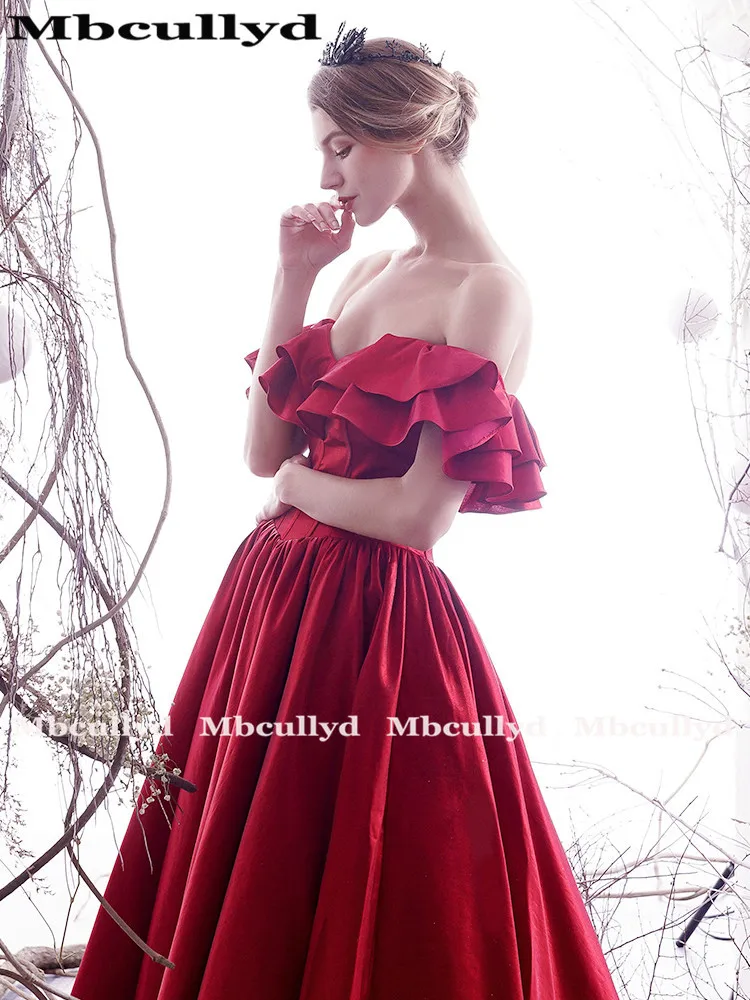 Mbcully Sexy Off Shoulder Red Bridesmaid Dresses For Women 2023 Cheap Long Floor Length Formal Party Dress Maid Of Honor Gowns