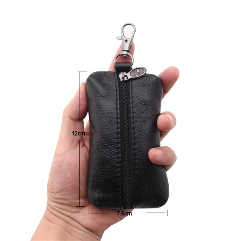 Genuine Leather Key Holder Car Key Wallets Men Keys Organizer Housekeeper Women Keychain Covers Zipper Key Case Bag Pouch Purse