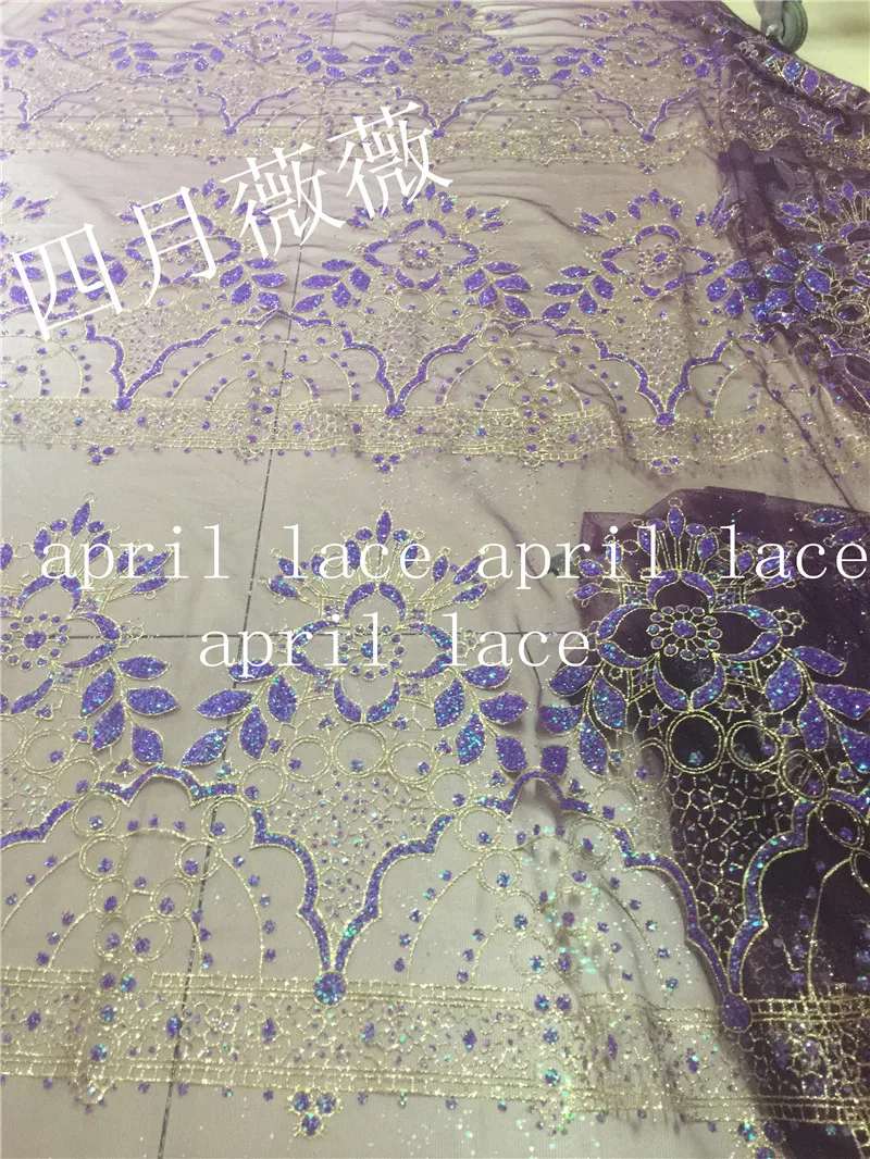 

aq002 # 5 yards purple gold dobby sexy design glued glitter net tulle mesh sugar lace for wedding/party/lady dress