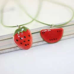 Miredo jewelry wholesale cute little strawberry watermelon clavicle necklace ceramic pendants twitter woven chain necklace #5182