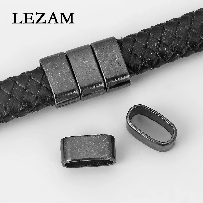 10pcs Flat Slider Charms Beads Spacer Gun Black For Two Strand 5mm Round Leather/10*5mm Leather Cord Bracelet Jewelry Findings