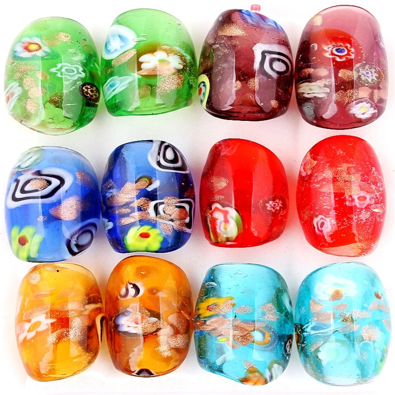 QianBei Mixed Bohemian Flower Pattern Glass Ring Jewelry Fashion Wholesale 12PCS/lot Glaze Rings Murano Ring For Women Gifts