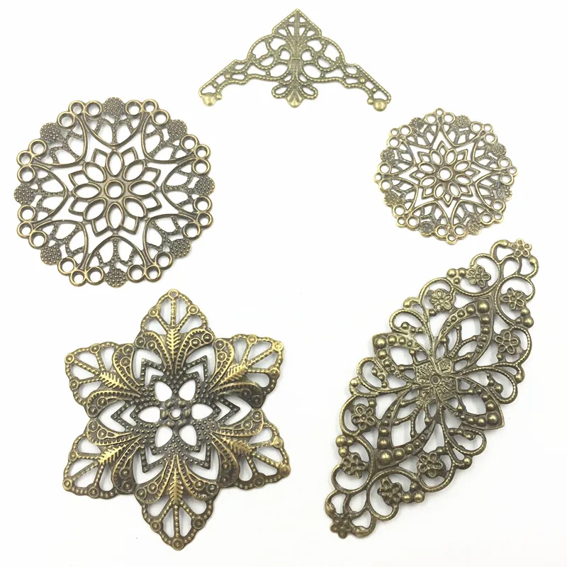 

20Pcs Mixed Retro Bronze Tone Connectors Embelishment Flower Filigree Wraps DIY Handicrafts Jewelry Accessories
