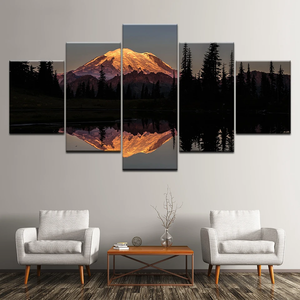 Sunset landscape 5 pieces mural painting modular wallpaper poster print home decoration in Mount