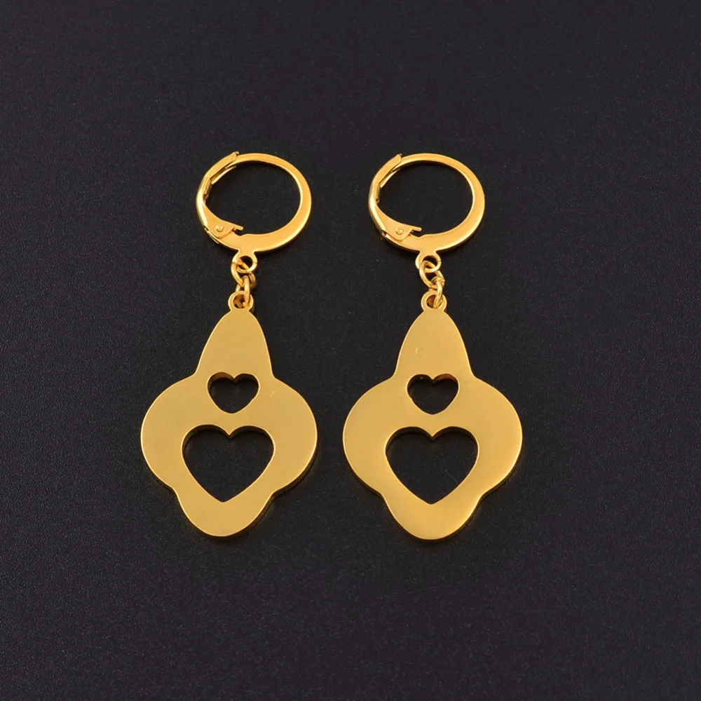 Anniyo (One Pair) Kiribati Earrings for Women Girl Gold Color Stainless Steel Marshall Micronesia Heart Jewelry #068221