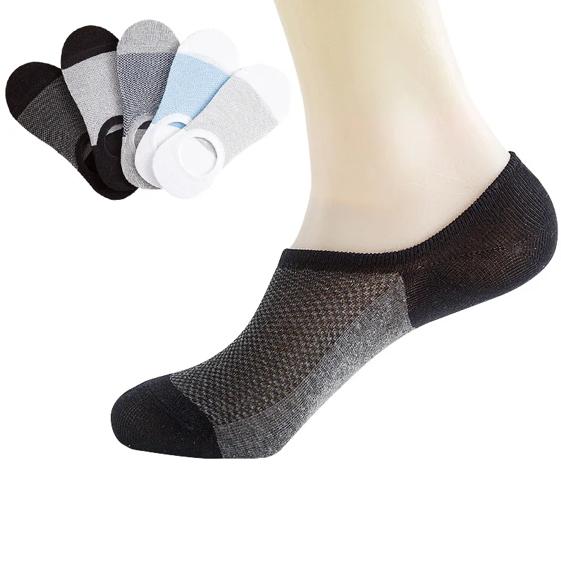 

Носки мужские сетчатые Нескользящие, дышащие, в полоску, силиконовые, модные невидимые, носки-тапочки, 5 пар, весна-лето