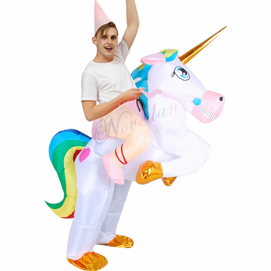 Disfraz de unicornio inflable para mujeres, hombres y niños, arcoíris, fiesta de cumpleaños, Cosplay, Navidad, Halloween, mascota inflable