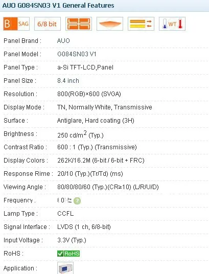 Промышленный ЖК-дисплей G084SN03 V1 8,4 дюйма, новый и класс фототехники, проверено перед отправкой