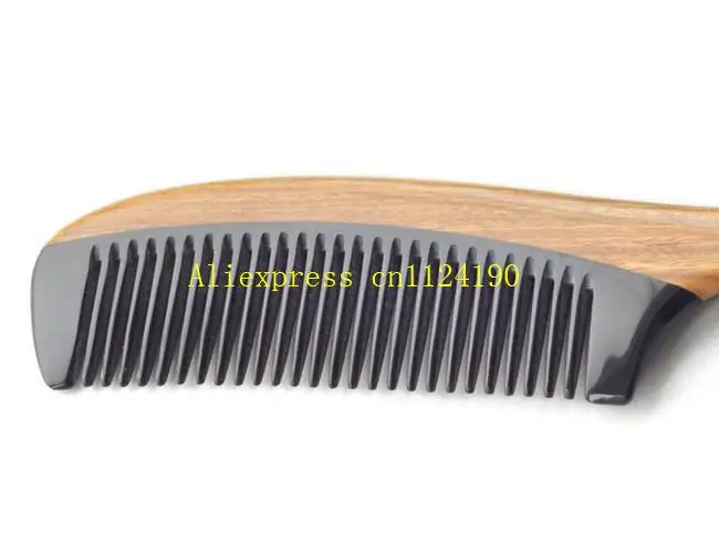 1pcs Free Shipping Luxury handmade Natural ox horn Green sandalwood comb wooden handle combs C1800