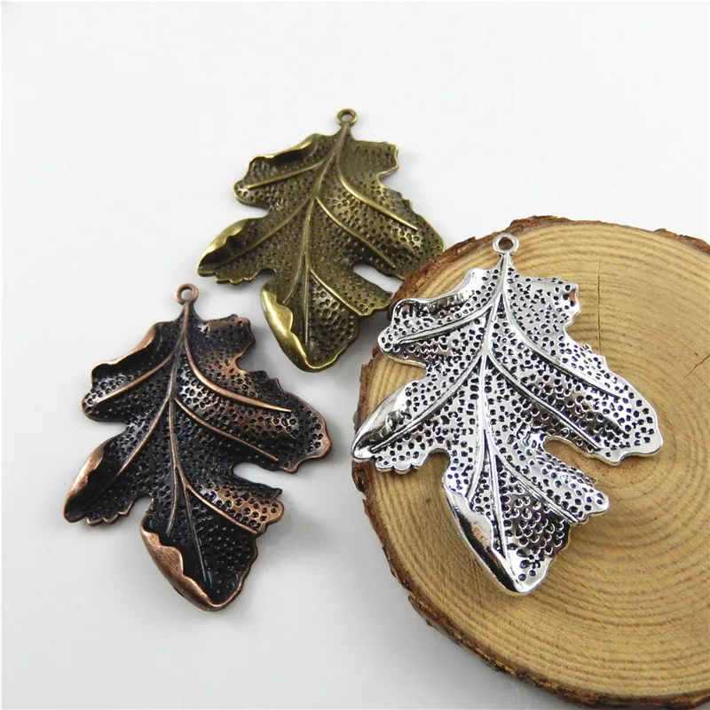 Julie Wange 3PCS Vintage Big Leaves Shape Charms Mixed Antique Colors Necklace Findings Jewelry Making Accessory