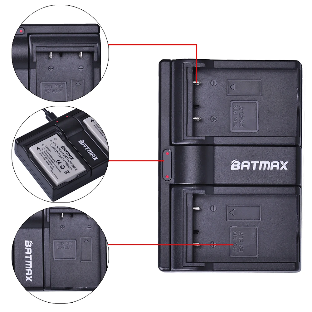 Bateria rígida com 4 peças + carregador usb duplo para nikon, coolpix p530, p520, p510, p100, p500, p5100, p5000, p6000, p90, p80