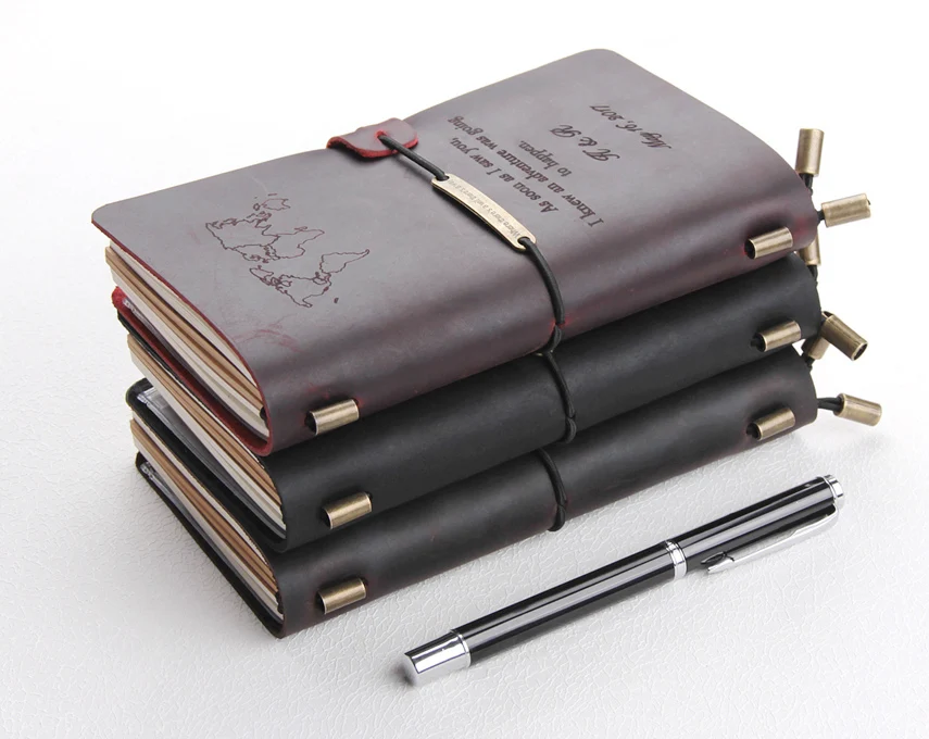 Handmade leather journals, Custom journals leather notebook cover, Refillable traveler\'s leather notebook, custom made world map