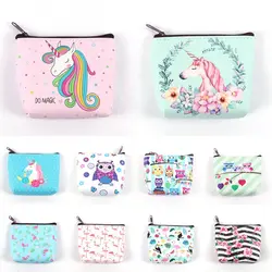 Kobiety dziewczyna sowa/jednorożec/flamingo drukowanie Mini przenośne torby moda moneta kiesa etui na karty portfel etui na klucze makijaż torba z motywem kreskówkowym