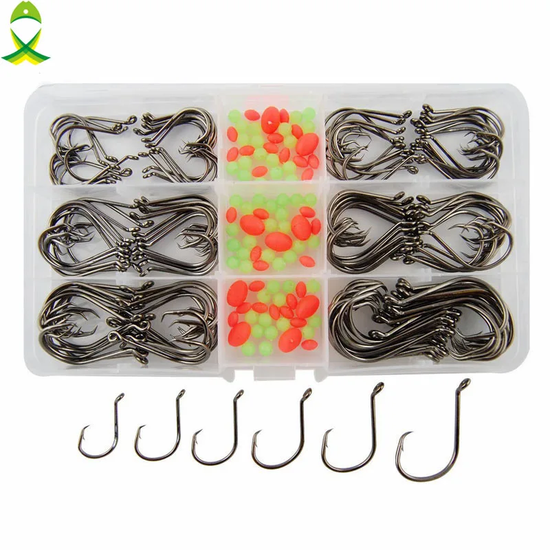 JSM 150pcs 7384 High Carbon Steel Fishing Hooks Sea Fishing Offset Sport Circle Bait Fishhooks Set Box With Free Fishing Beads