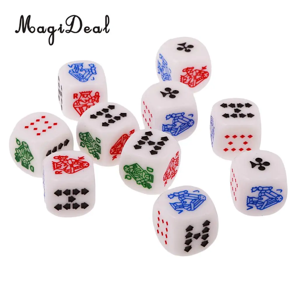 MagiDeal Hot Sale Acrylic 10Pcs 12mm Six Sided Poker Dice for Casino Poker Card Game Favours for Fun Family Pub Game Dice Toy