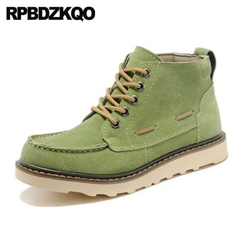 

Green Korean Casual Wedge Autumn Shoes Booties Mens Winter Boots Warm Fall Yellow Suede Ankle Runway Faux Fur Pink 2021 Lace Up