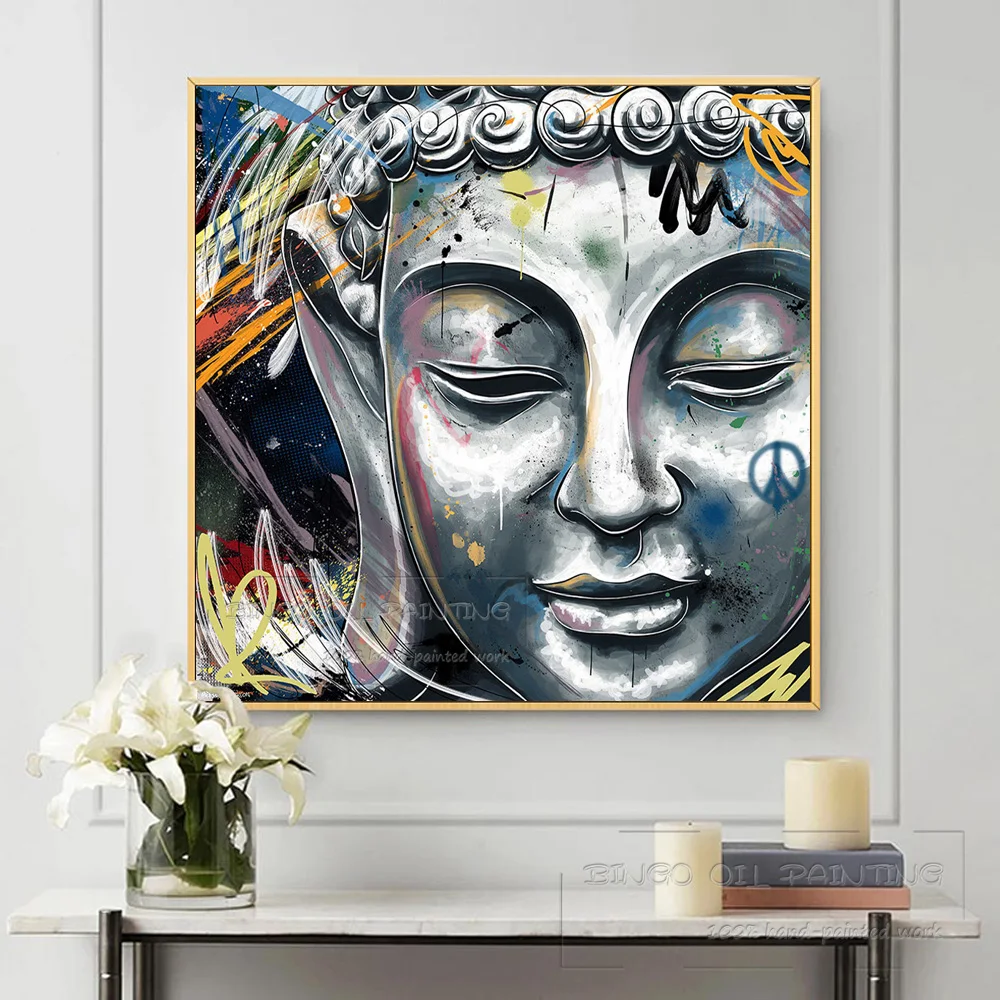 Artist Hand-painted High Quality Modern Abstract Buddha Figure Oil Painting on Canvas Pop Fine Art Modern Buddha Figure Painting