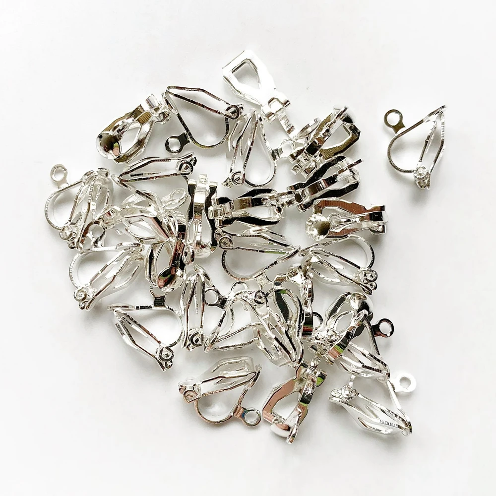 20 Pieces Metal Clip On Earring Base Component Clip-on Earring Findings Silver Plated Ear Clips Clasp with Hole for DIY Earrings