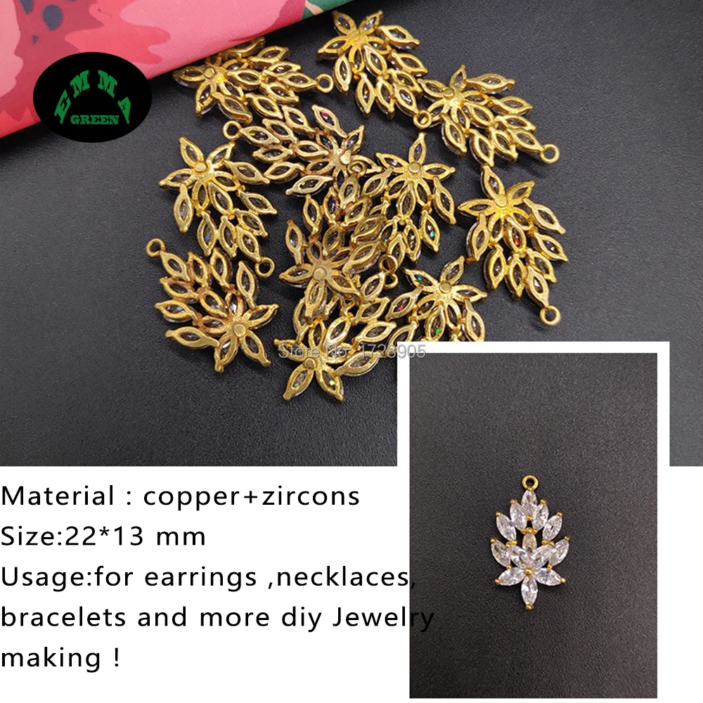 Lotus Zircon Gold Charms for Women Bracelets 100pcs Crystal Zircon Embellishments Zircon Flower Dangle Pendant Free shipping