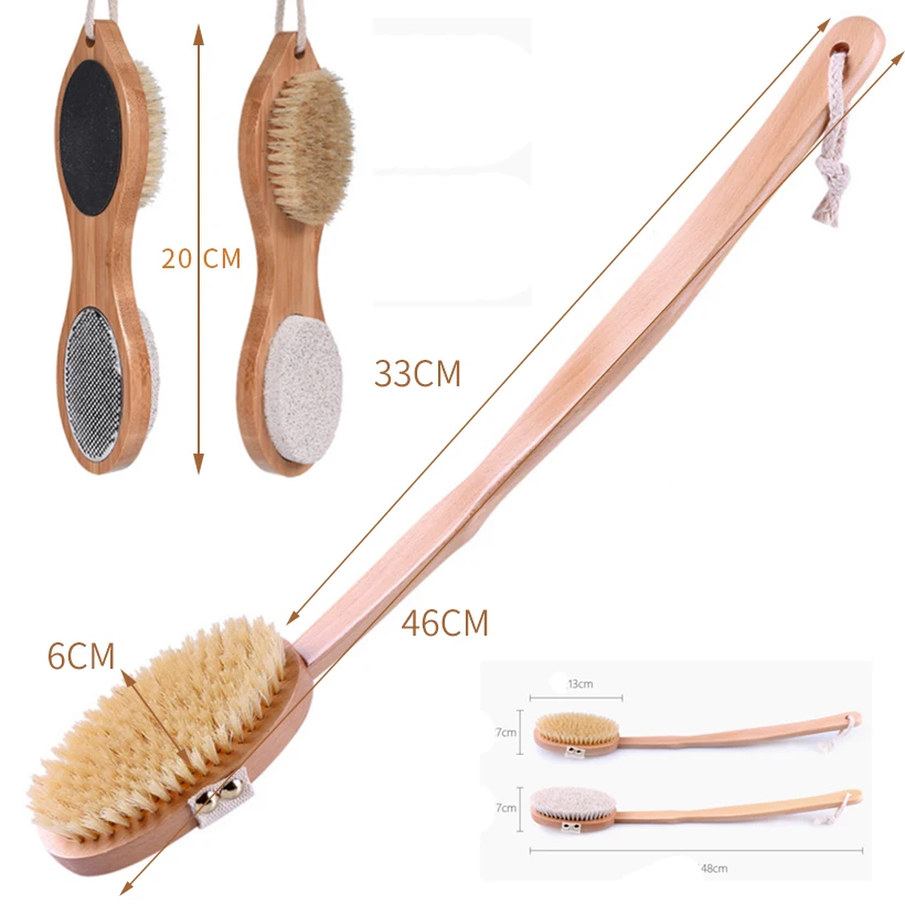 TREESMILE Natural Bristle Dry Brush Health Spa Body Massage Bath Brush Exfoliating Promote Blood Circulation Massage Brush D30