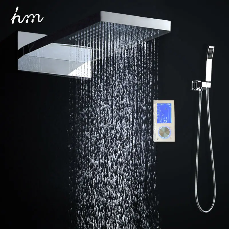 hm Digital Touch Thermostatic Controller 22Inches Waterfall Shower Set  Massage Bath Rainfall Showerhead Faucets System