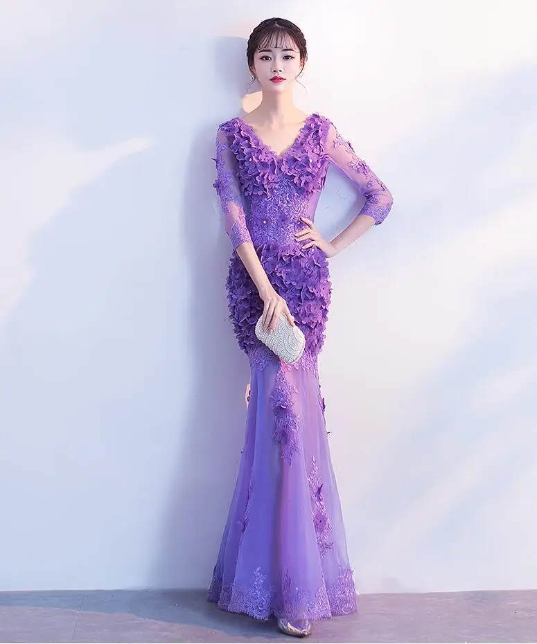 

Lavender Princess Evening gown Merm new year fairy prom dress for young lady 3D flower illusion formal dress Robe De Soiree