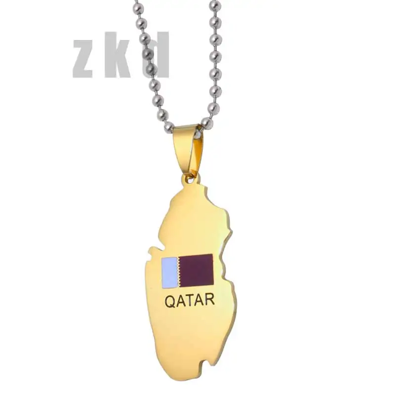 zkd   Qatar map Qatar  national flag  stainless steel pendant  necklace  country map jewelry