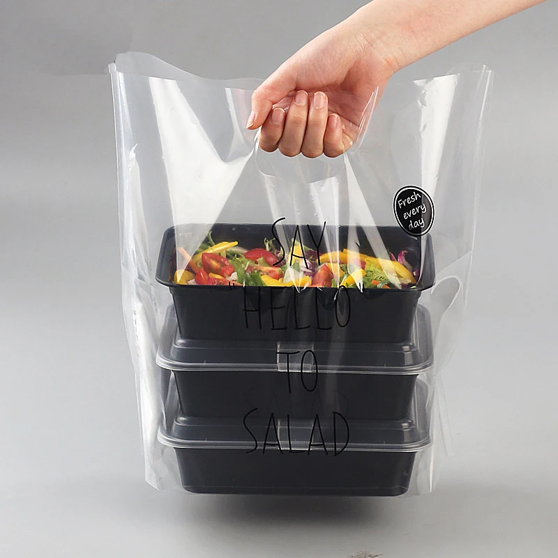 Disposable Bag Plastic Bag Takeout Wrapper Packaging Bag Salad Packing Tools Nontoxic Transparent Bag Soft Doggy Bag 50pcs/pack