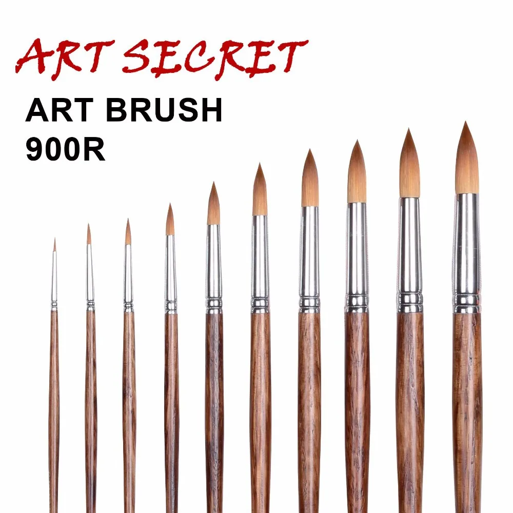 ArtSecret High-Grade 900R Acrylic Watercolor Paint Brushes Anti-Drop Taklon Hair Long Wooden Rod Art-Tool