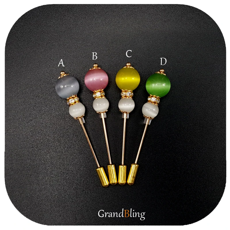 Beautiful Opal Beads Lapel Pins/Hijab Pins for Fashion Lady\'s Dress Decoration 4 Colors Available