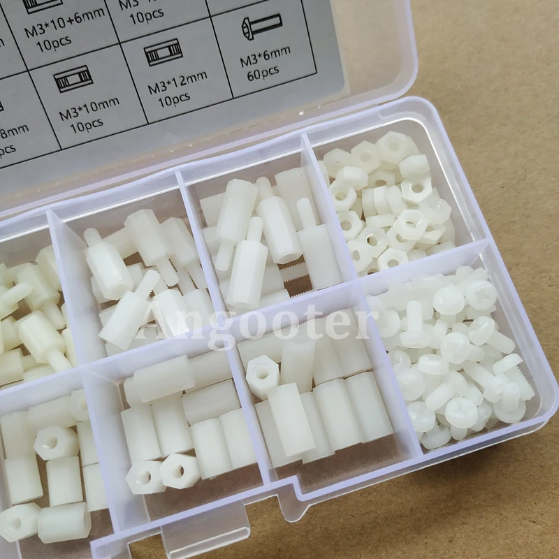 200pcs M2 M2.5 M3 Nylon Standoff Spacer Kits Hex Column Nuts Plastic spacing screws Assortment Mix Kit Threaded Pillar
