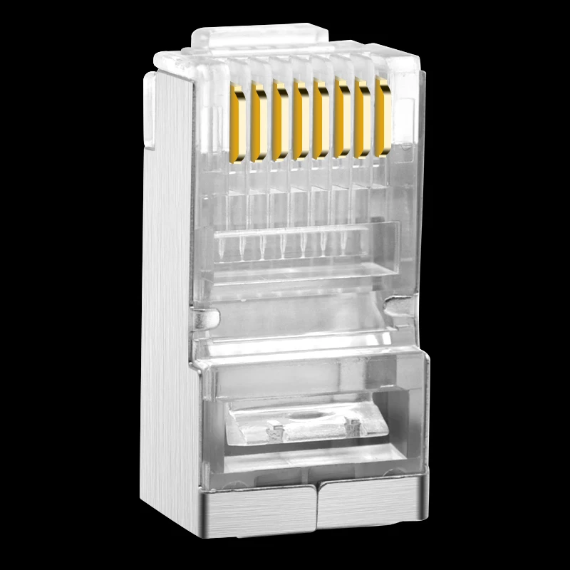 cncob cat5e Ethernet connector shielded copper shell rj45 8P8C cable plug metal shell FTP network crystal head 30pcs / 100pcs