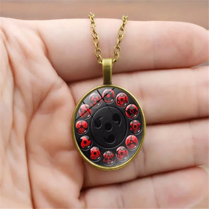 Glass Japan Ninja Shippuden Pendant Necklace Round Sharingan Eye Chain Necklace Vintage Jewelry A909