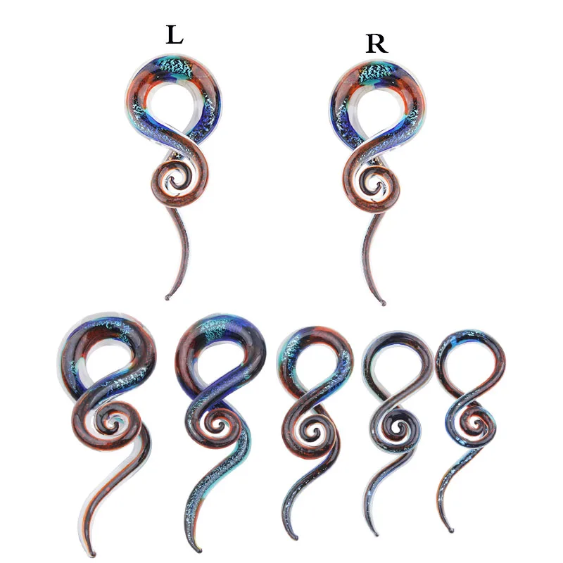 Pair Glass Ear Spiral Taper Ear Weight Hanger Glass Twist Earring Gauges Stretching Expander Piercing Body Jewelry 5mm-12mm