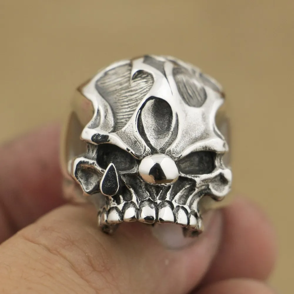 LINSION Handmade 925 Sterling Silver Joker Skull Ring Mens Biker Rock Punk Ring TA78 US Size 7~15