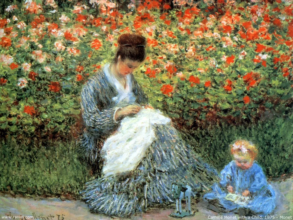 100% handmade landscape oil painting reproduction on linen canvas,madame-monet-and-child by claude monet