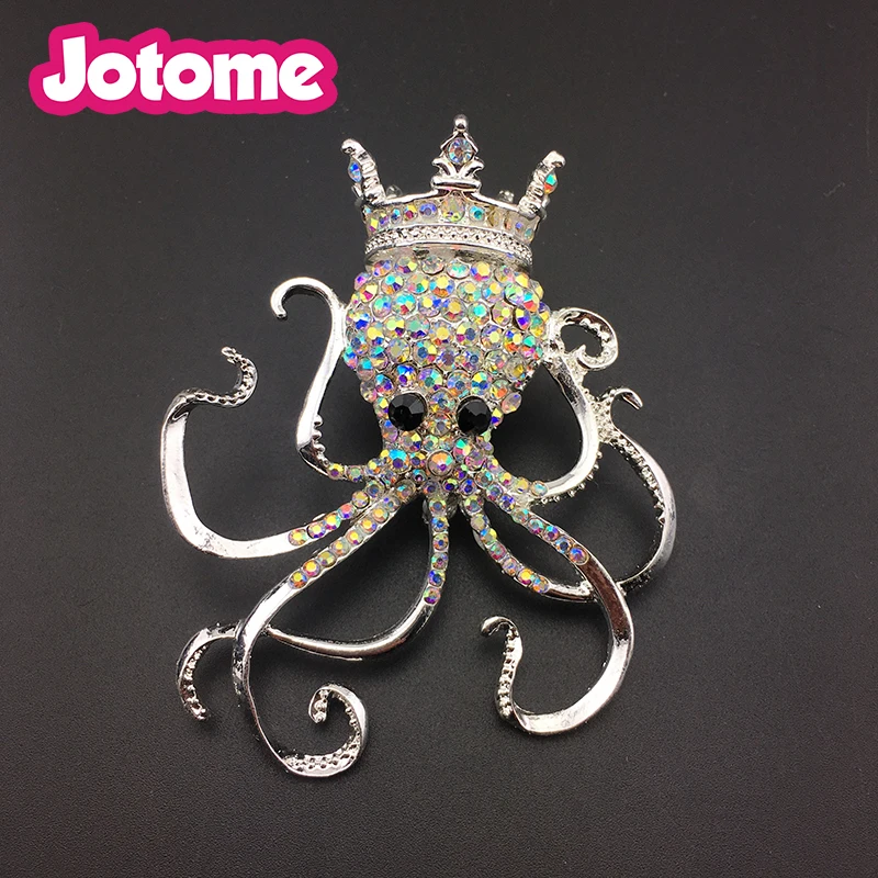 50pcs/lot 75mm Clear Crystal Octopus Brooch Pin Ocean Animal Brooch Pin Jewelry