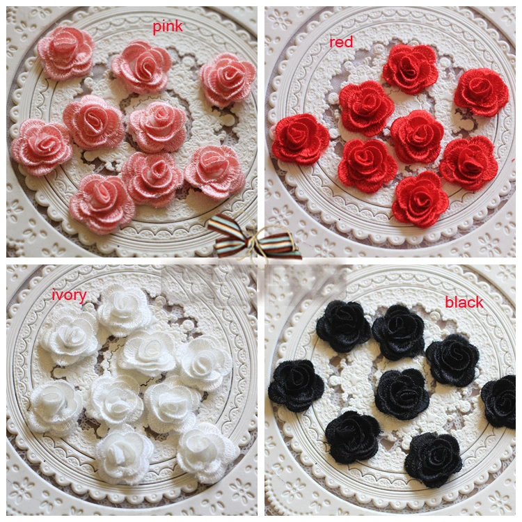 

20pcs 2.6cm 1.02 " wide apricot/ivory/black/pink/red 3D flower embroidery lace appliques patches L14M82