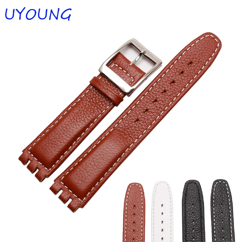 Quality genuine leather watchband 17mm replacement leather strap for swatch watch band mens womens YCS YAS YGS black bracelet