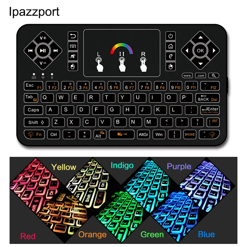 7 Colors Backlit Remote Control 2.4G Wireless Mini Keyboard Touchpad Air mouse for PC Andriod TV Box Portable mini GamePad Q9