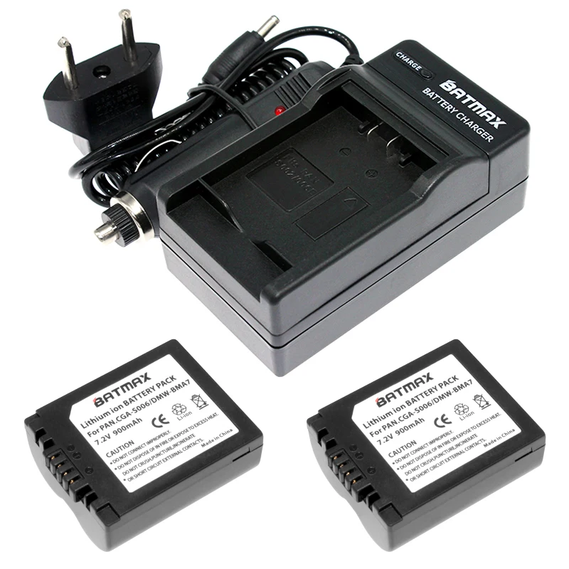 2Pcs DMW-BMA7 CGA CGR S006 S006E S006GK Li-ion Rechargeable Camera Battery Charger for Panasonic Lumix DMC-FZ7 FZ8 FZ18 FZ28, 30