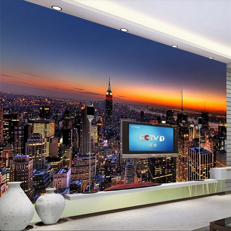 

wellyu Sunset city buildings beautiful scenery background wall custom large mural green wallpaper papel de parede para quarto