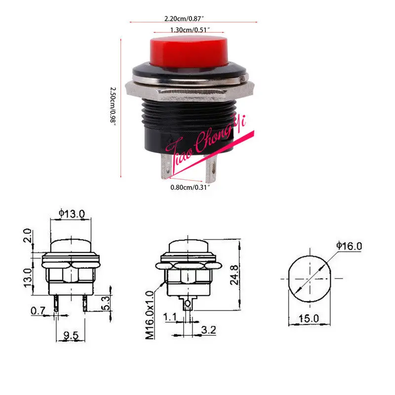 R13-507 Momentary Push Button Switch 16mm Momentary pushbutton switches 6A/125V