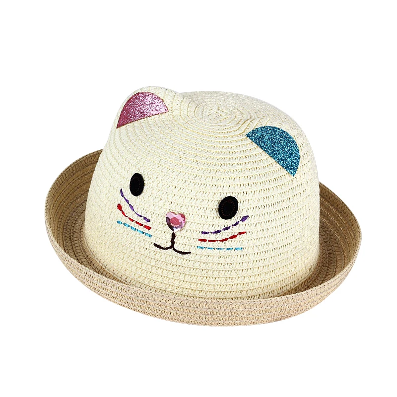 Children\'s Hat Summer Girls Panama Hat Cartoon Kitty Straw Cap For Boys Baby Sun Hip Hop Hats Caps