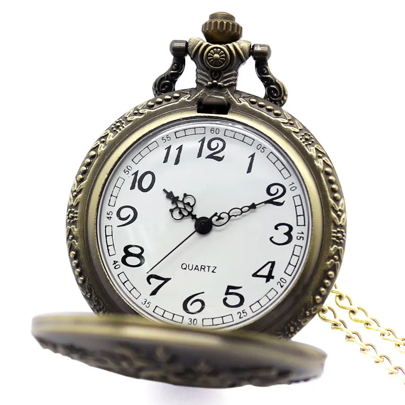 Elegant Retro Bronze Bloom Flowers Women Quartz Pocket Watches Pendant for Ladies Vintage Fob Necklace Chain Clock Best Gifts