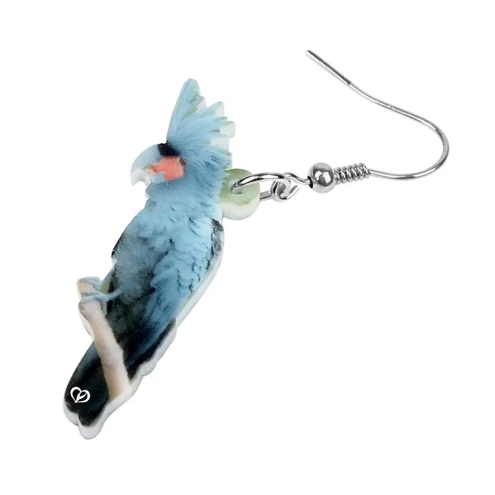 Bonsny Acrylic Gray Palm Cockatoo Bird Earrings Women Fashion Design Animal Jewelry For Women Girls Teens Charms Lots Gift