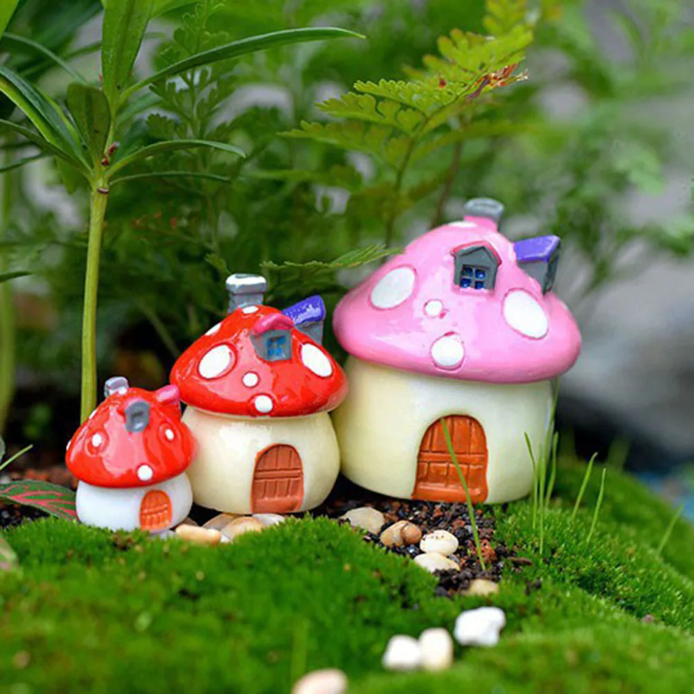 3 dimensioni fungo casa resina fata giardino mestiere in miniatura muschio Micro gnomo terrario decorazione della casa mediterranea