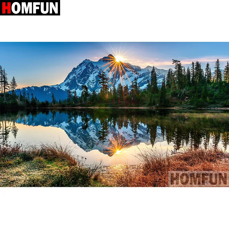 

HOMFUN Full Square/Round Drill 5D DIY Diamond Painting "Lake scenery" Embroidery Cross Stitch 5D Home Decor Gift A08786