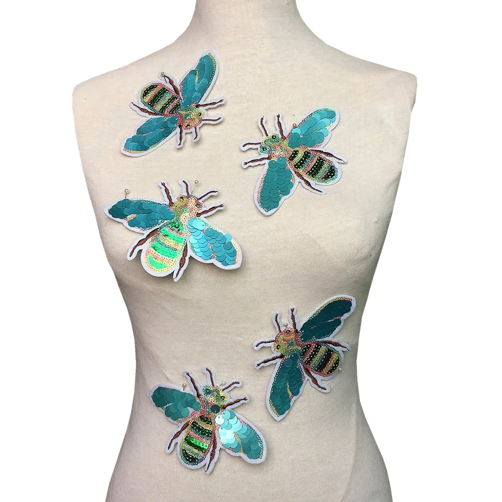 5pc Beetle Sequin Embroidery Patch Bee Embroidered Applique Beaded Patches For Clothing Appliques Parches Bordados Ropa AC1418